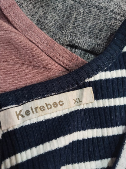 KELREBEC Ribbed Striped Casual Full Sleeves Round Neck Women