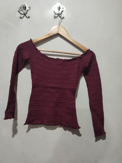 Ambiance Apparel Long Sleeve Shirt Women’s Lace Up ~ Off The Shoulder