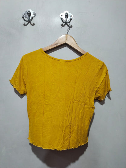 DESTIMED Mustard Rib Round Neck Crop Top