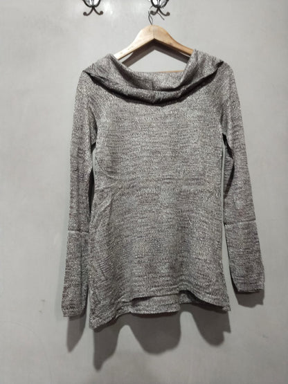 White House Black Market Cowl Neck Shimmer Metallic Gray Knit Sweater