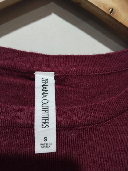 ZENANA OUTFITTERS Burgundy Crewneck Pullover Sweater With Buttons On The Cuffs