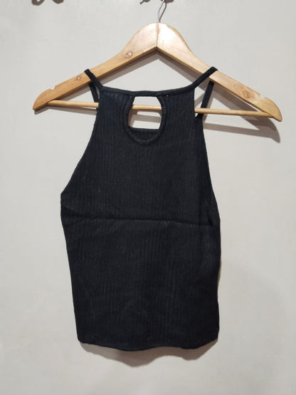 ESSENTIALS  Black Ribbed Crop Tank Top