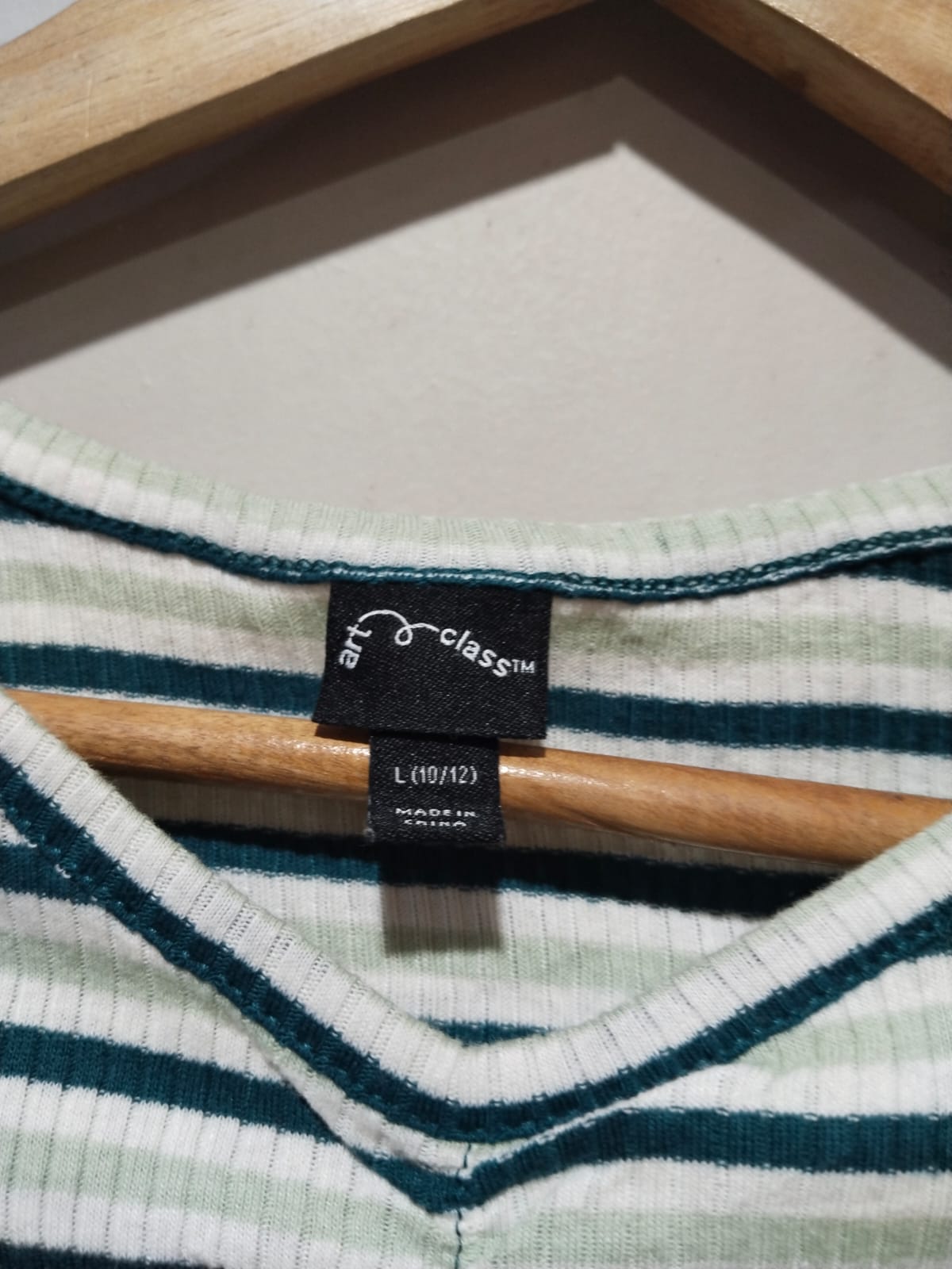 Art Class Top Girls Green and White Short sleeve Striped Top