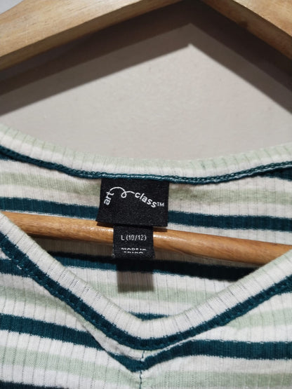 Art Class Top Girls Green and White Short sleeve Striped Top