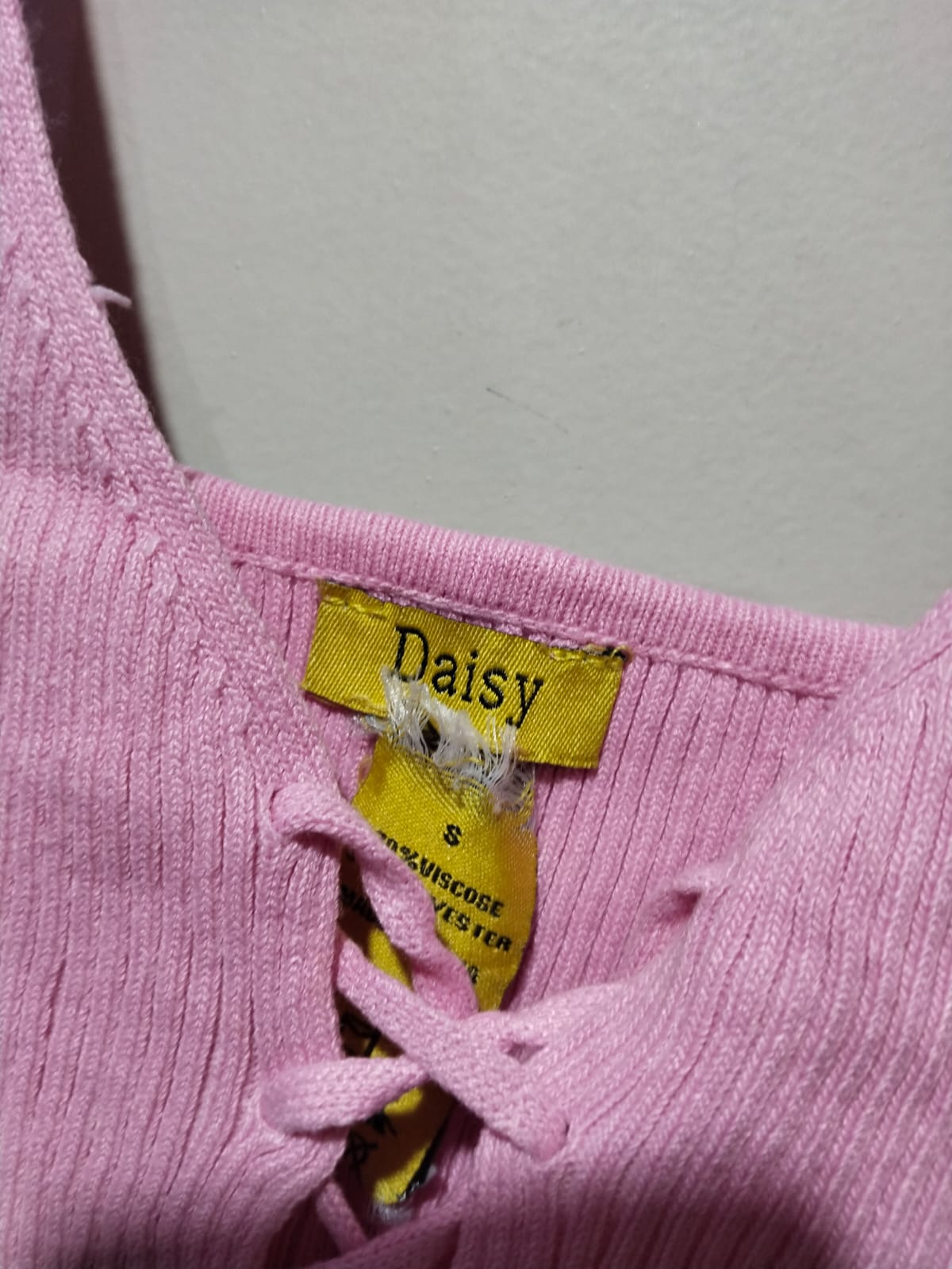 Daisy Pink Ribbed Lace-Up Crop Top