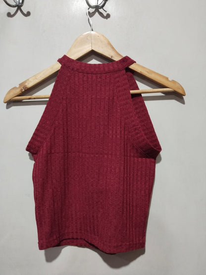 BERSHKA Red Knitted Halter Neck Top