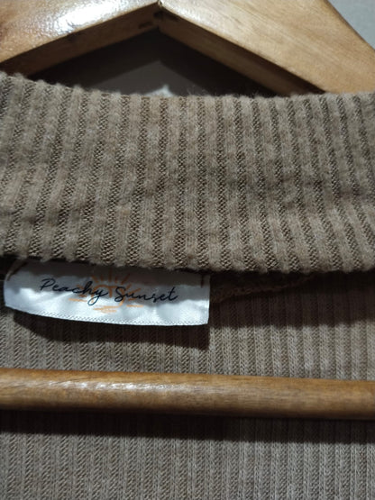 PEACHY SUNSET Women's Cutout Long Sleeve Knitted Ribbed Pullover