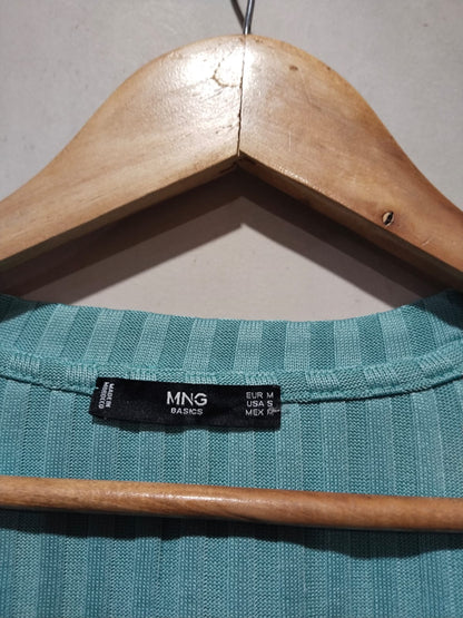 MNG BASICS Mango Teal Ribbed Stretch Top