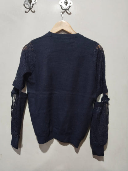 FINERY Black Knitted Lace Sleeve Jumper