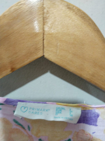 PRIMARK PINK PURPLE YELLOW FLORAL BUTTONED SHORT SLEEVE A LINE DRESS