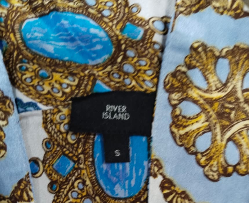 RIVER ISLAND Baroque Print Satin Pyjama Set - Shirt & Wide Leg Trousers