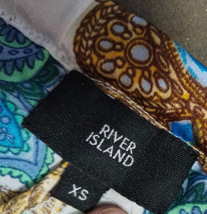 RIVER ISLAND Baroque Print Satin Pyjama Set - Shirt & Wide Leg Trousers