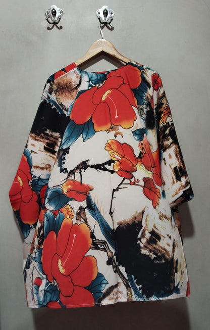 SHEIN Womens Kimono Cover Ups for Beach Floral Short Sleeve Loose Summer Cardigan