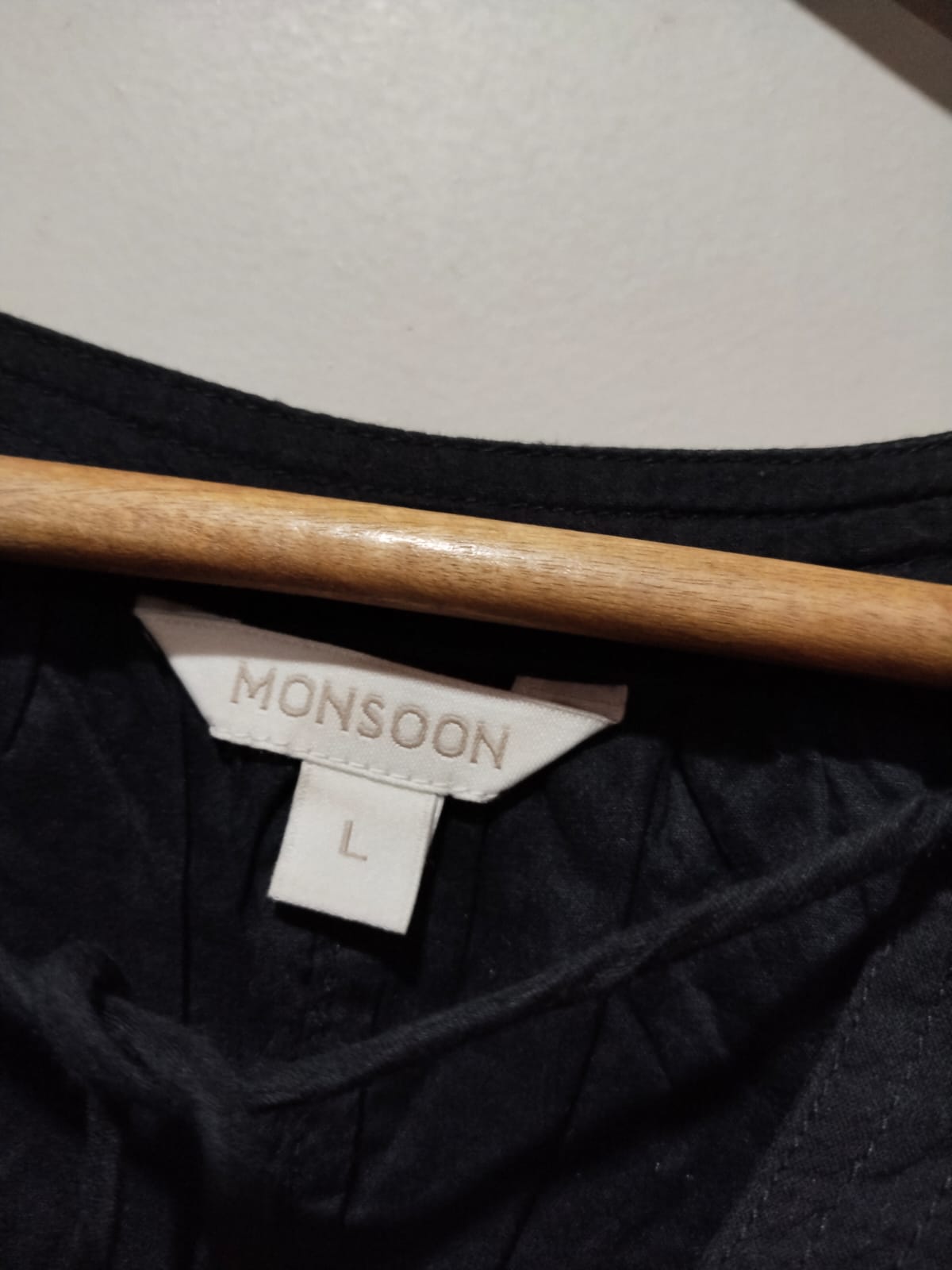 MONSOON Black Broderie Top With Three-Quarter Sleeves.