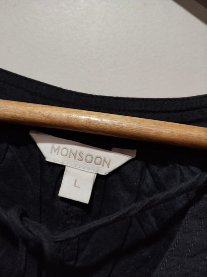 MONSOON Black Broderie Top With Three-Quarter Sleeves.