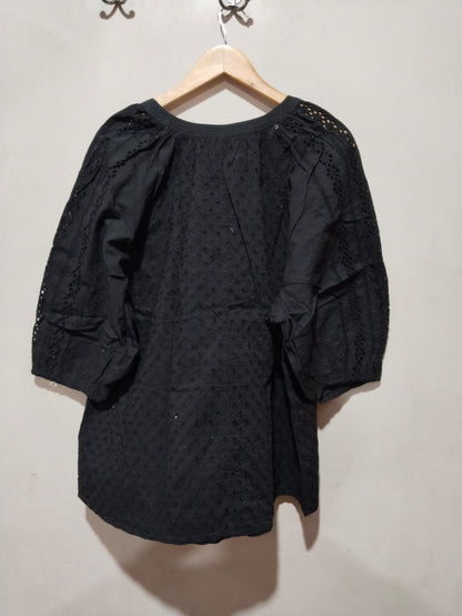 MONSOON Black Broderie Top With Three-Quarter Sleeves.