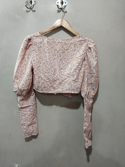 PRETTY LITTLE THING Polly Pink Floral V Neck Tie Front Long Sleeve