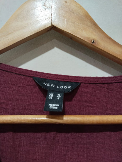New Look Burgundy V-Neck Blouse