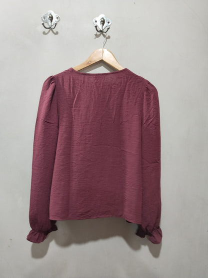 New Look Burgundy V-Neck Blouse