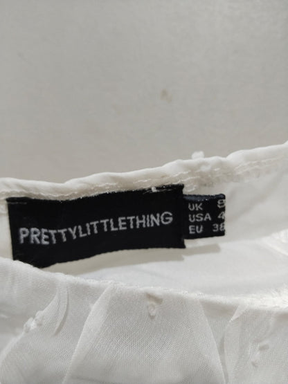 PrettyLittleThing Petite White Dobby Mesh Chiffon Sweetheart Blouse