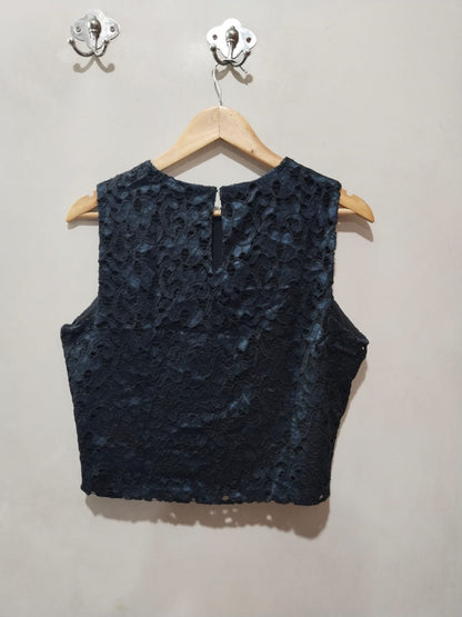 Womens Black Floral Lace Sleeveless Blouse