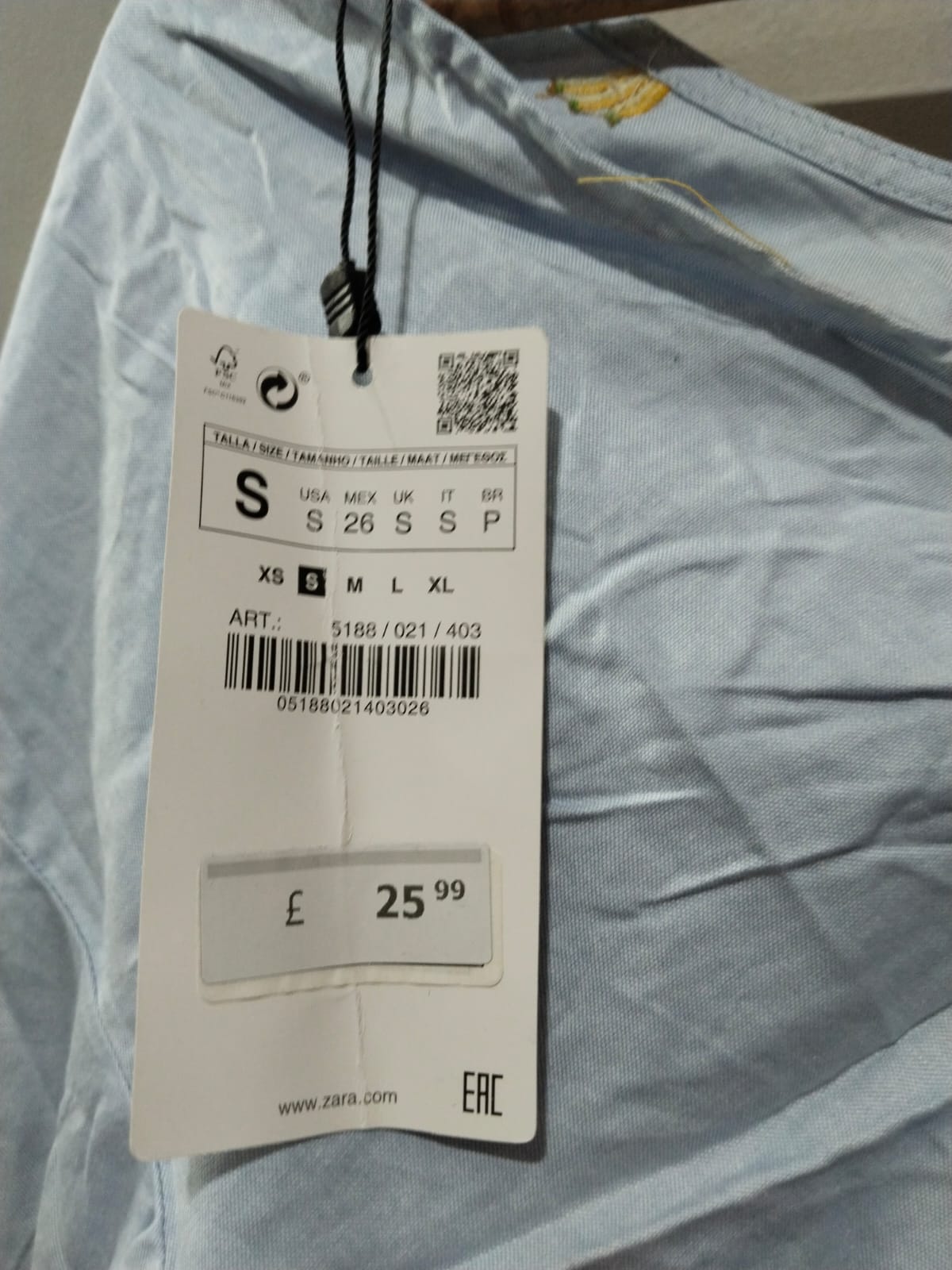 Zara Basic Collection Embroidered Fruit Chambray Bow Back Top