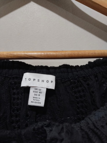 TOP SHOP Black Ruffle-Sleeve Off-The-Shoulder Blouse