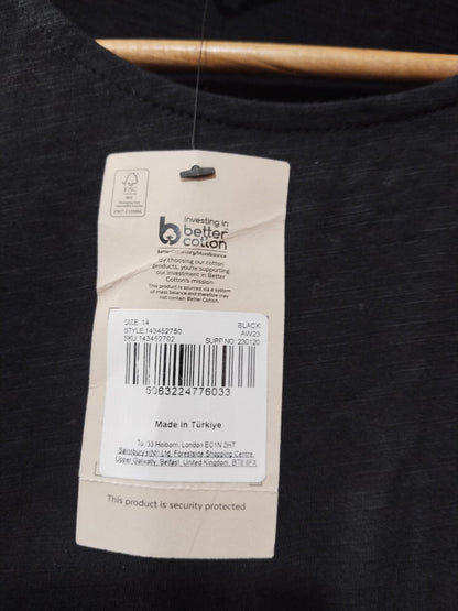 TU | WOMAN Black Puff Eyelet Short Scallop Sleeve Round Neck TOP