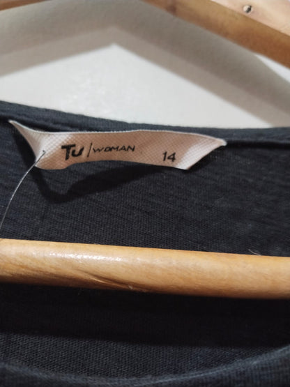 TU | WOMAN Black Puff Eyelet Short Scallop Sleeve Round Neck TOP