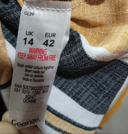 GEORGE Yellow, Black, And White Striped Wrap Blouse