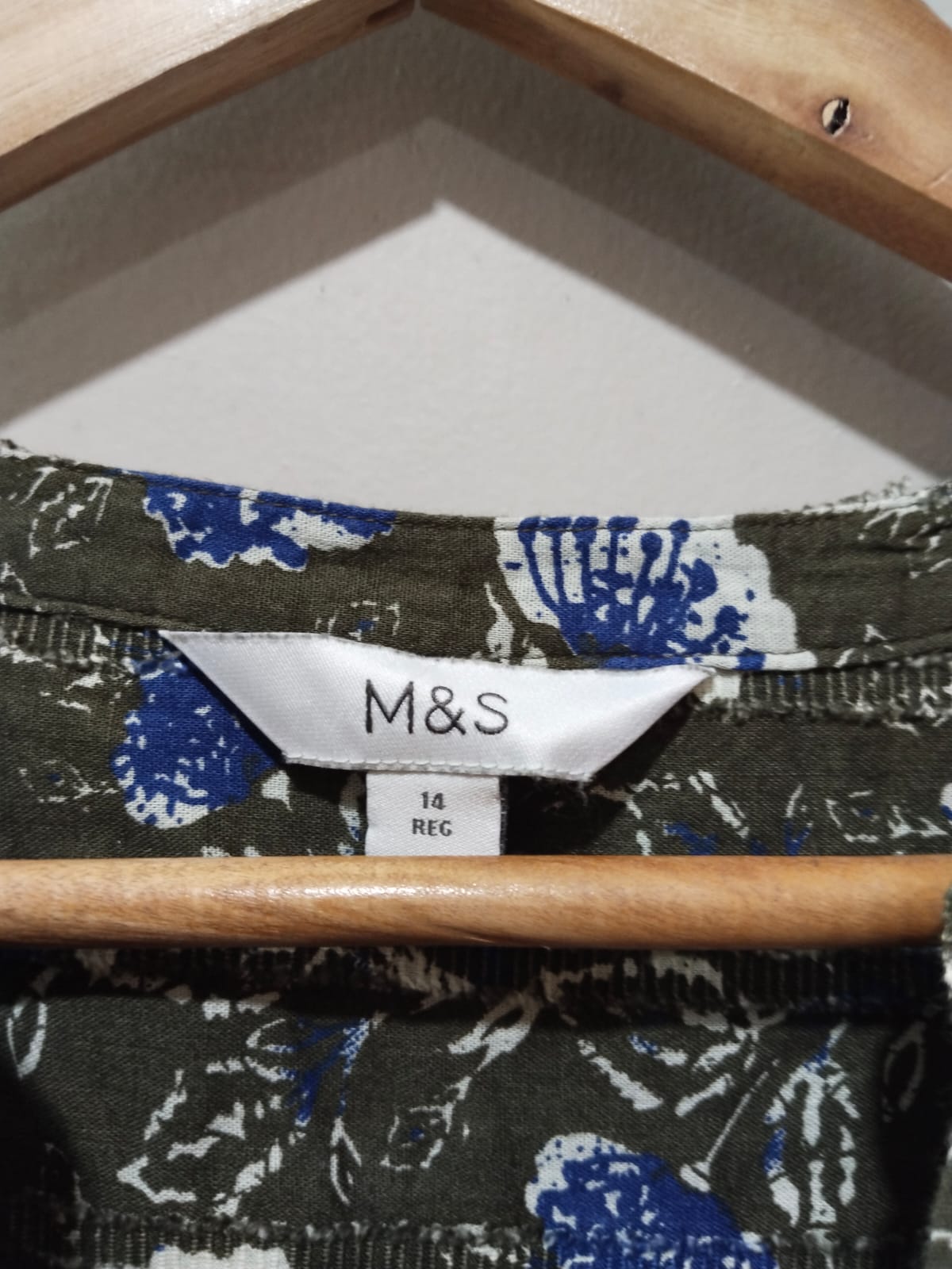 Marks & Spencer Pure Cotton Printed Textured V-Neck Shirt