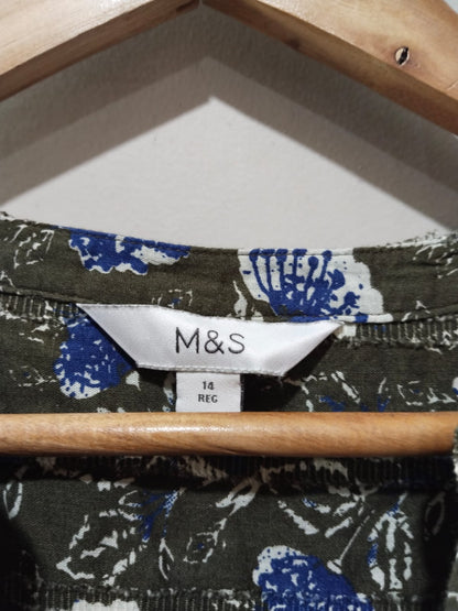 Marks & Spencer Pure Cotton Printed Textured V-Neck Shirt