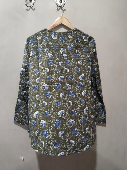 Marks & Spencer Pure Cotton Printed Textured V-Neck Shirt