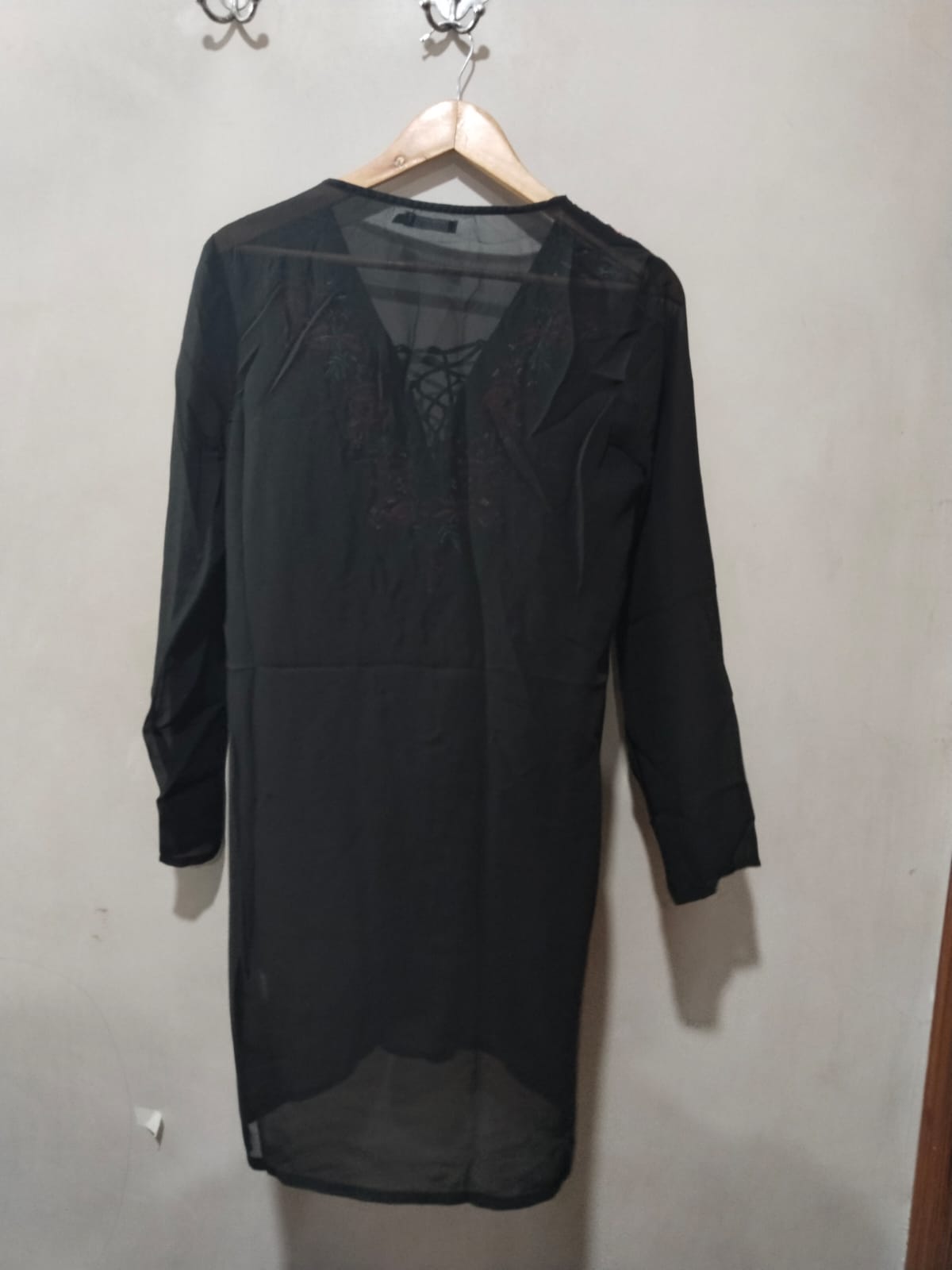 Boohoo Tribal Floral Embroidered Long Sleeve Dress Black