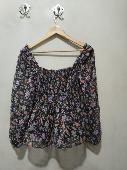 Miss Selfridge Floral Crop Off The Shoulder Boho Hippie Blouse