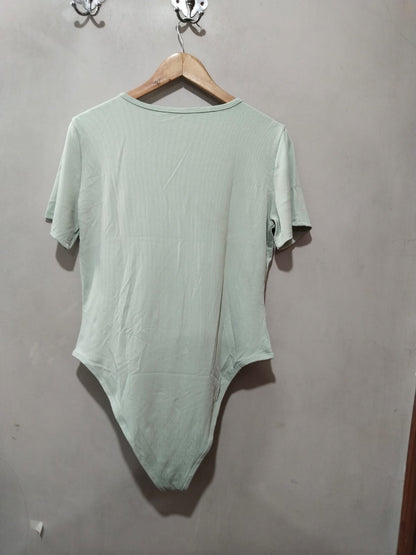KATCH ME Green Bodysuit Short Sleeve Crew Neck Rib Jersey
