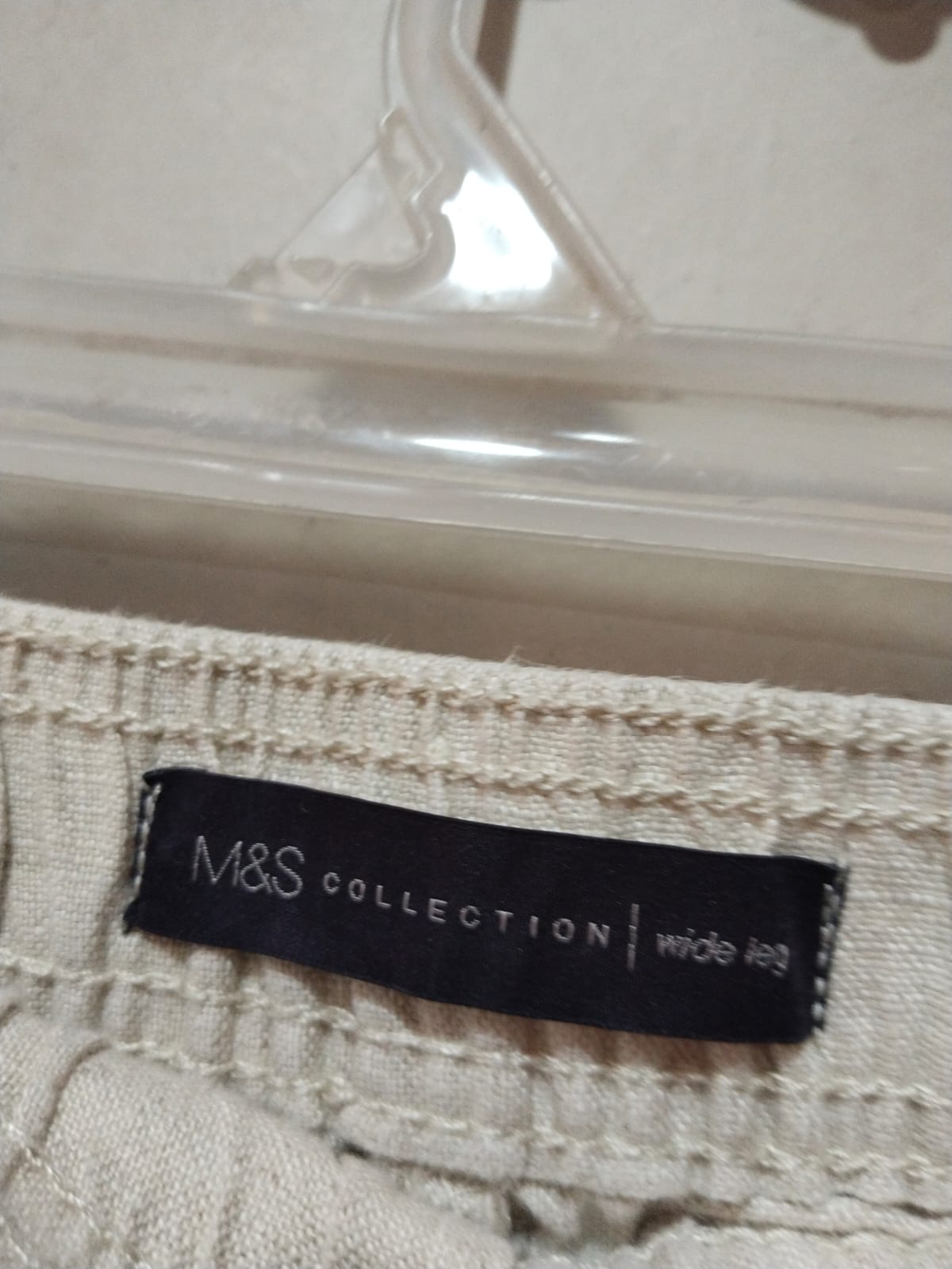 M&S Ecru Linen Drawstring Pants Wide Leg