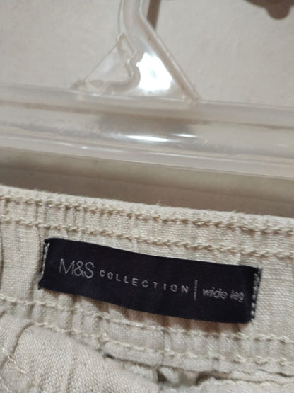 M&S Ecru Linen Drawstring Pants Wide Leg