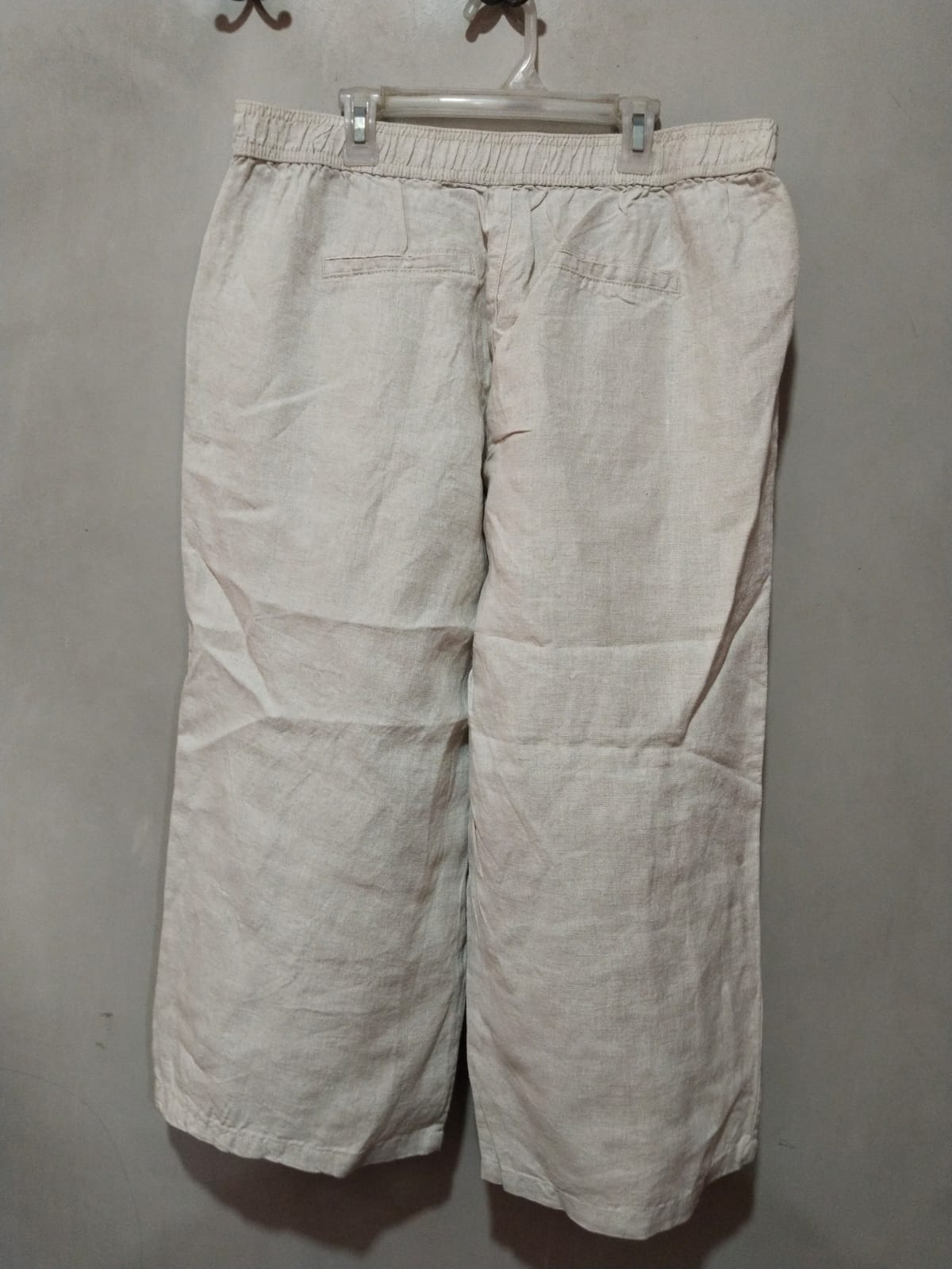M&S Ecru Linen Drawstring Pants Wide Leg