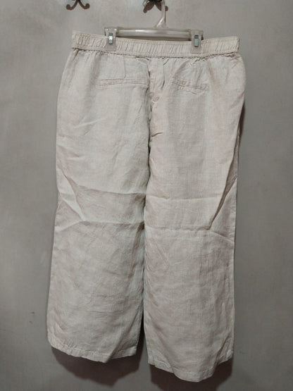 M&S Ecru Linen Drawstring Pants Wide Leg