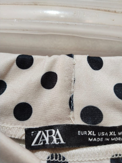 ZARA Women's Wide-Leg Plazzo Pants Polka Dot  Black Lace On Hem