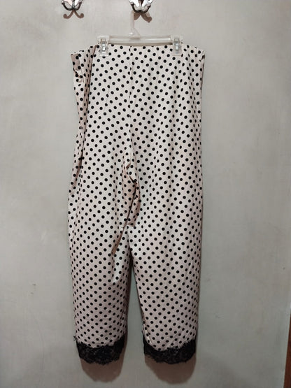 ZARA Women's Wide-Leg Plazzo Pants Polka Dot  Black Lace On Hem