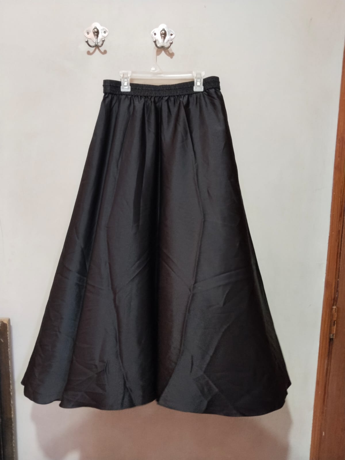 ARKET black satin long skirt with an elastic waistband