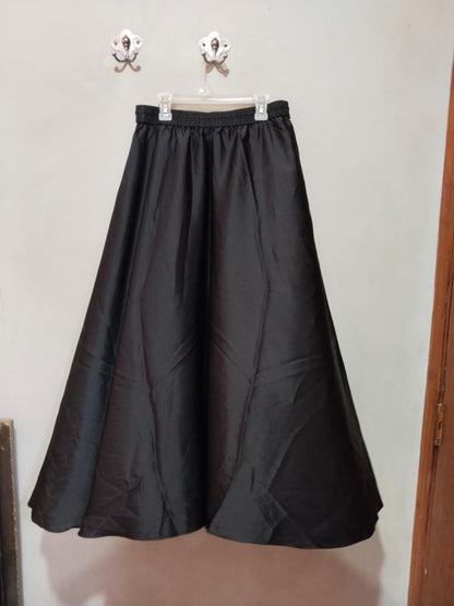 ARKET black satin long skirt with an elastic waistband