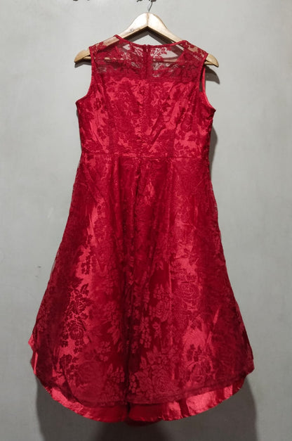 Red Floral Lace Cocktail Maxi Dress