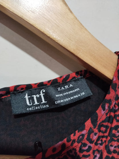 Zara TRF Collection Red And Black Leopard Print Peplum Top