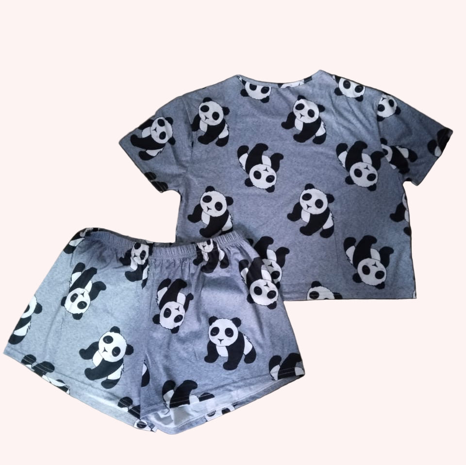 BOOHOO  Cute Panda For Women Short Sleeve Shirt And Shorts