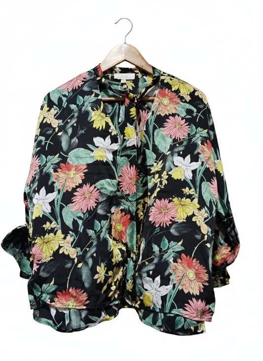 JCL Women's Floral Print Top With A Tie-Neck