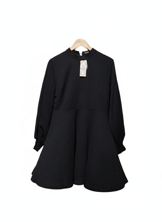 BOOHOO Black Long-Sleeved Dress With A Flared Skirt