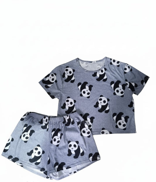 BOOHOO  Cute Panda For Women Short Sleeve Shirt And Shorts